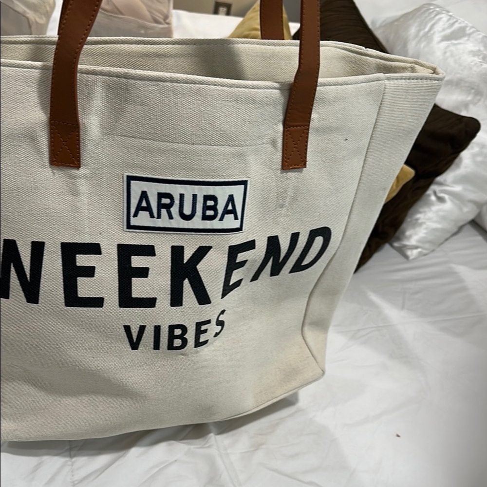 Canvas Tote Bag with Brown Handles